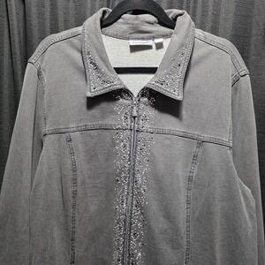 Dream Jeannes / Quacker Factory Gray Bejeweled Rhinestone Embellished Jacket XL